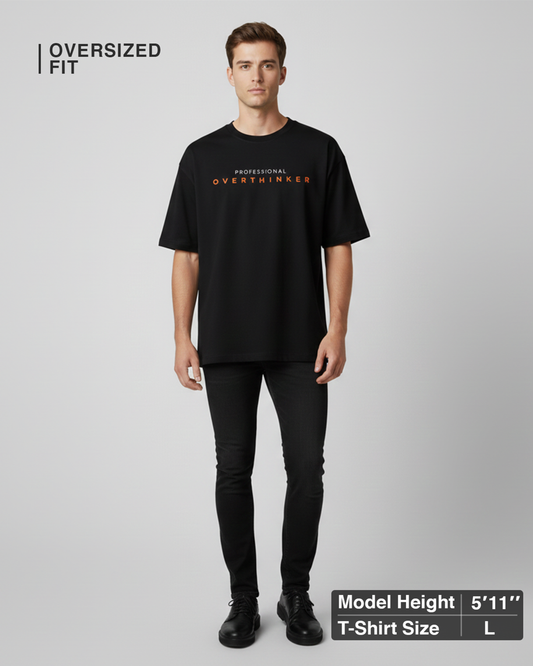 Professional Overthinker Black Oversized T-Shirt for Men & Boys - Funny Graphic Tee