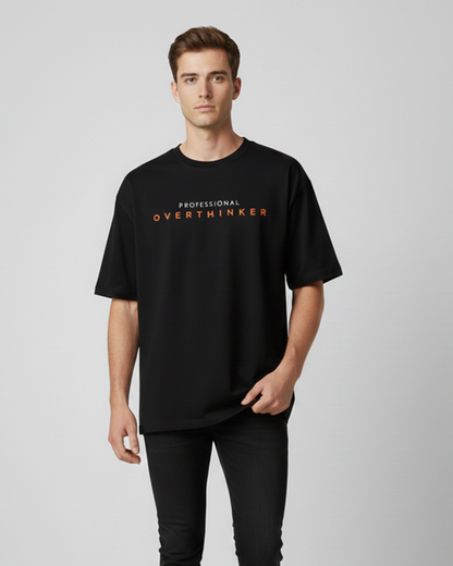 Professional Overthinker Black Oversized T-Shirt for Men & Boys - Funny Graphic Tee