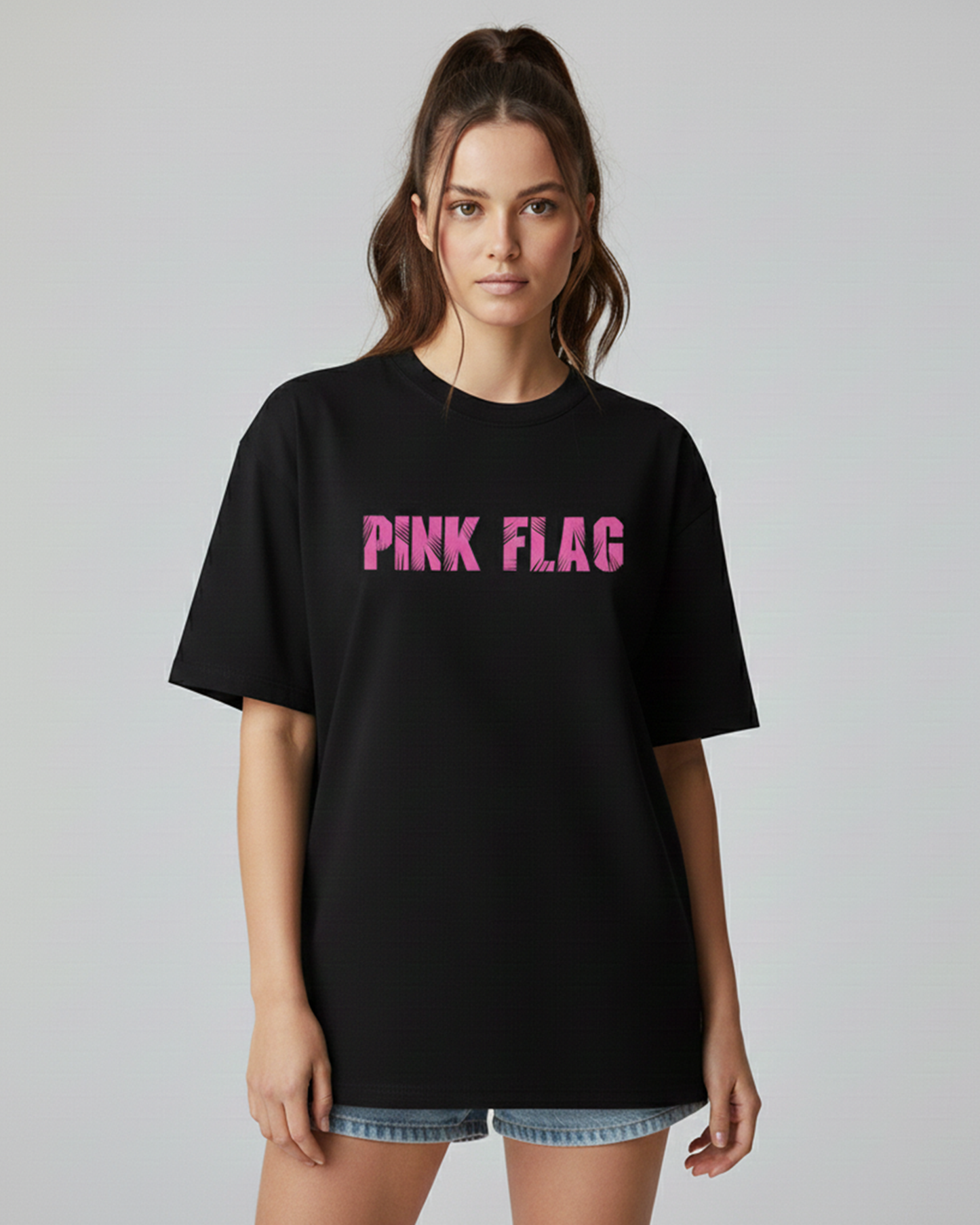 Pink Flag Black Oversized T-Shirt for Women & Girls - Trendy Drop Shoulder Baggy Fit 100 % Cotton Oversized T-shirt