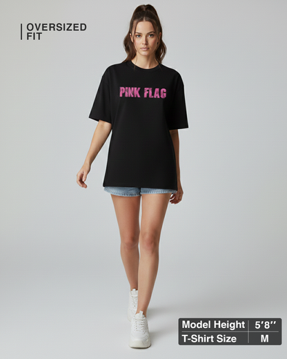 Pink Flag Black Oversized T-Shirt for Women & Girls - Trendy Drop Shoulder Baggy Fit 100 % Cotton Oversized T-shirt