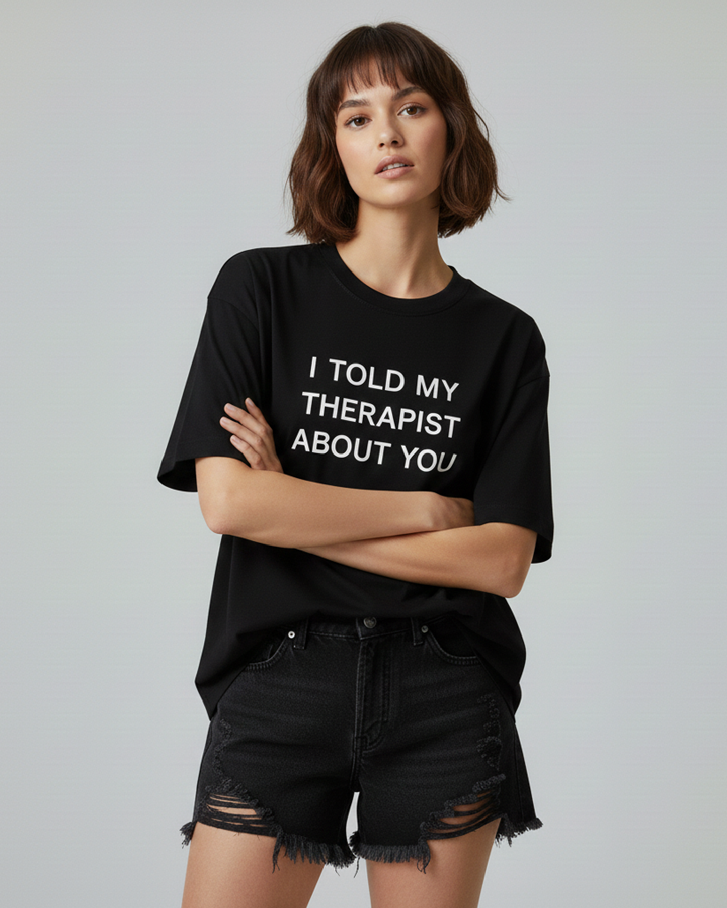I Told My Therapist About You Black Oversized T-Shirt for Women & Girls - Sassy Statement Tee