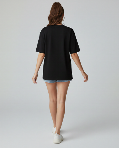 Pink Flag Black Oversized T-Shirt for Women & Girls - Trendy Drop Shoulder Baggy Fit 100 % Cotton Oversized T-shirt