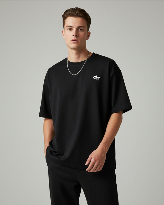 Solid Black Oversized T-Shirt for Men | Premium Cotton Streetwear Tee