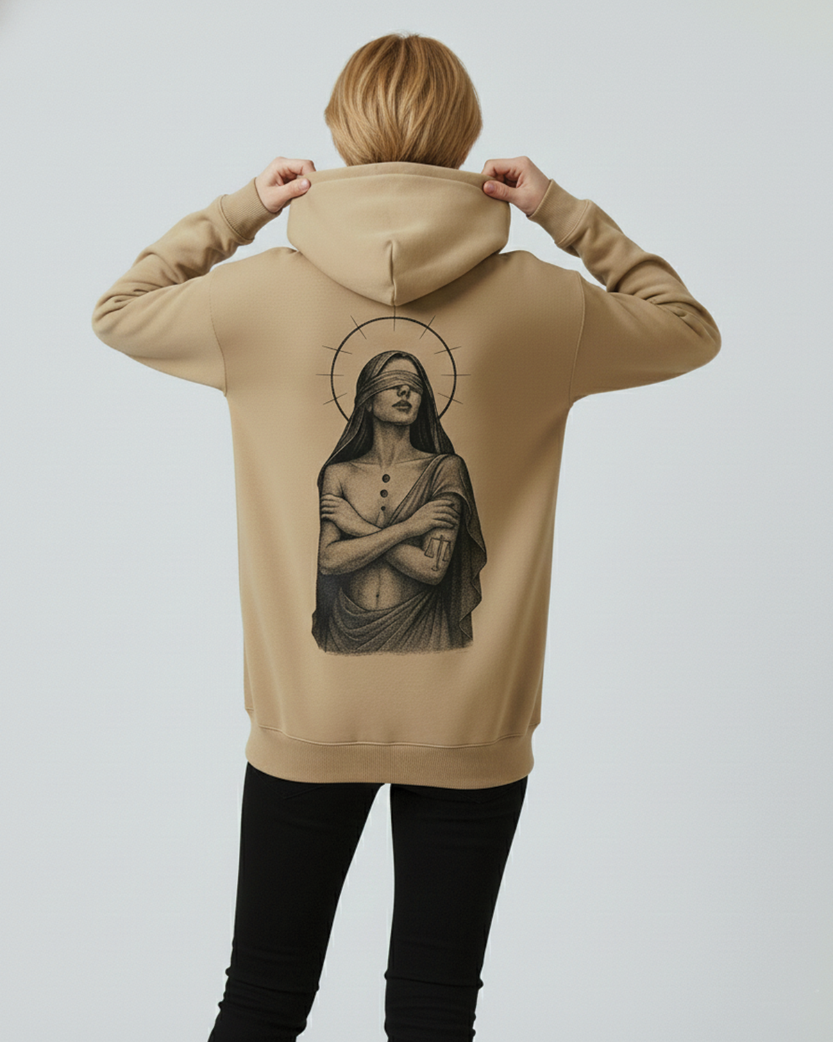 Gothic Art Hoodie for Women Beige | Dark Graphic Hoodie Girls