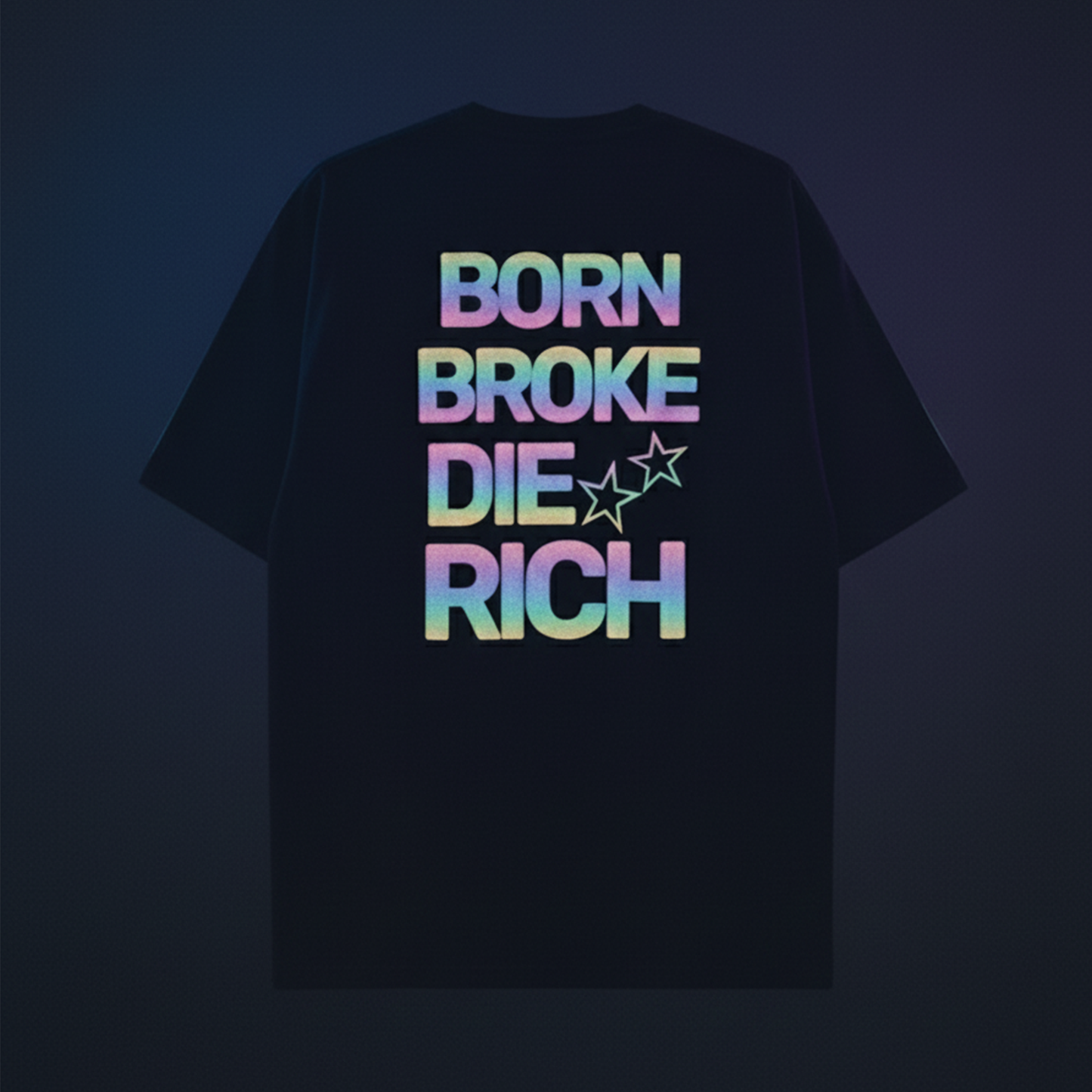 Die Rich Reflective Oversized T-Shirt for Men | Black Streetwear Cotton Tee