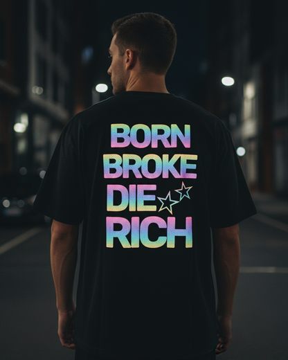 Die Rich Reflective Oversized T-Shirt for Men | Black Streetwear Cotton Tee