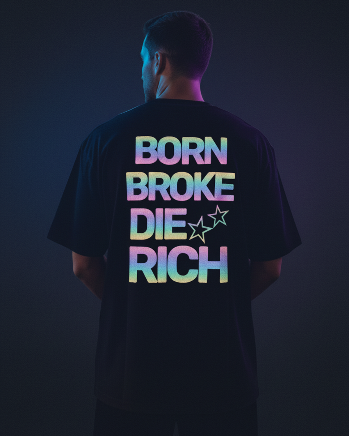 Die Rich Reflective Oversized T-Shirt for Men | Black Streetwear Cotton Tee