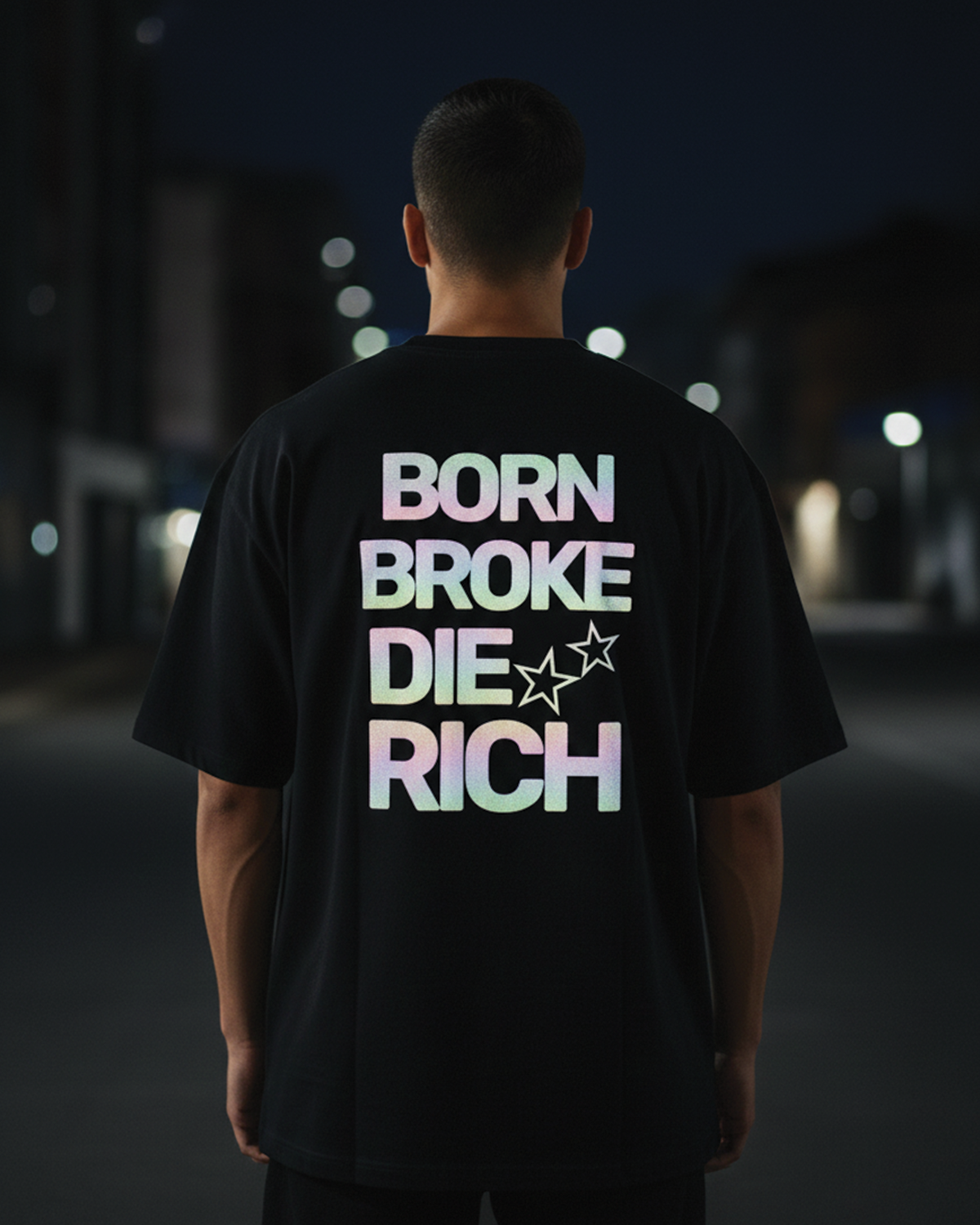 Die Rich Reflective Oversized T-Shirt for Men | Black Streetwear Cotton Tee