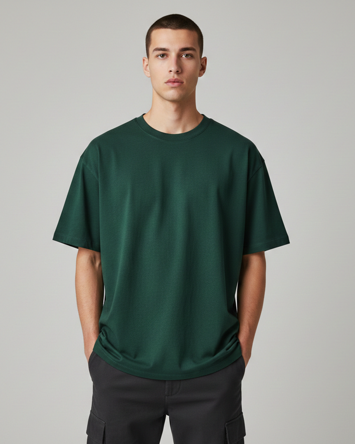 Bottle Green Oversized T-Shirt for Men | Premium Cotton Solid Oversized Fit T-Shirt