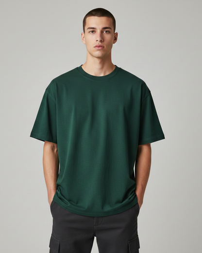 Bottle Green Oversized T-Shirt for Men | Premium Cotton Solid Oversized Fit T-Shirt