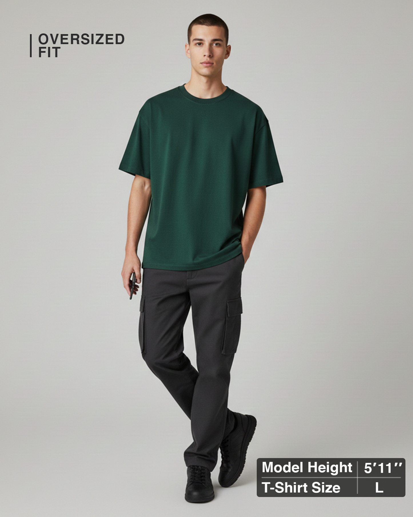 Bottle Green Oversized T-Shirt for Men | Premium Cotton Solid Oversized Fit T-Shirt