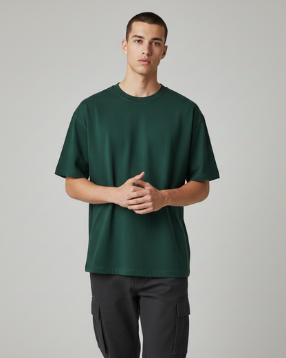 Bottle Green Oversized T-Shirt for Men | Premium Cotton Solid Oversized Fit T-Shirt