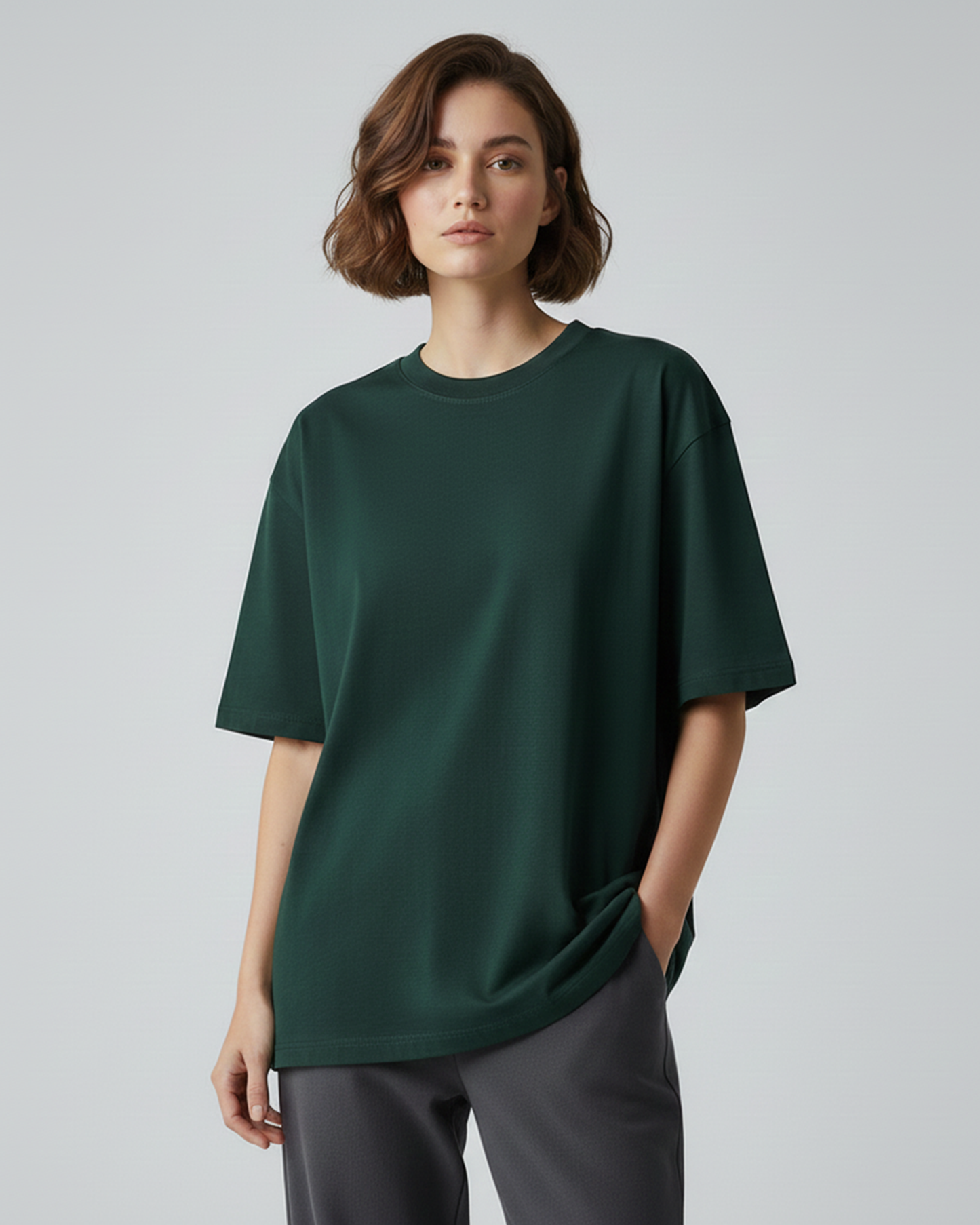 Bottle Green Oversized T-Shirt for Women | Premium Cotton Solid Oversized T-Shirt