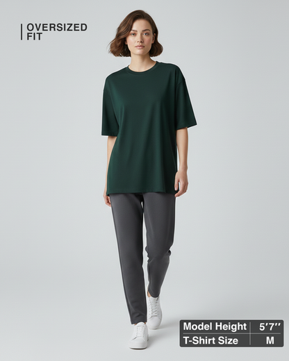 Bottle Green Oversized T-Shirt for Women | Premium Cotton Solid Oversized T-Shirt