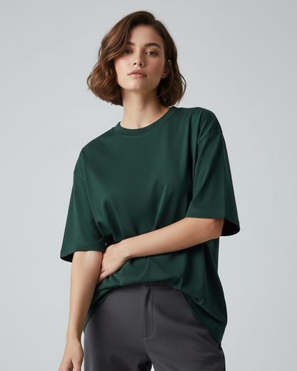 Bottle Green Oversized T-Shirt for Women | Premium Cotton Solid Oversized T-Shirt