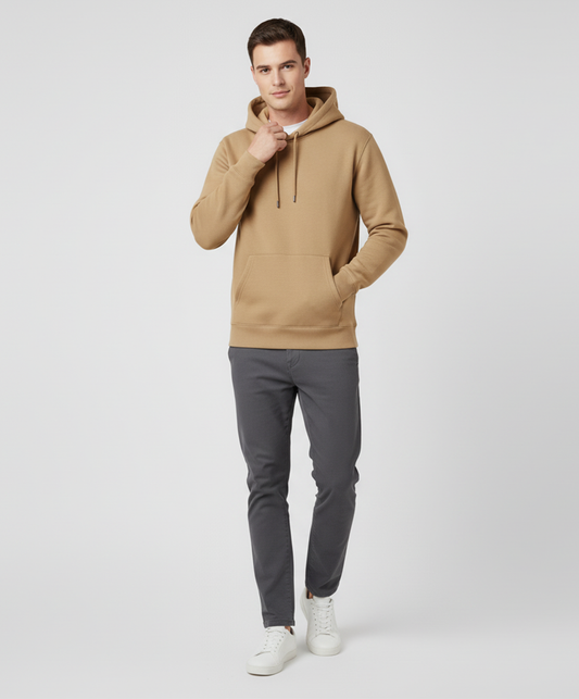 Solid Camel Brown Hoodie for Men | Brown Cotton Streetwear Hoodie India