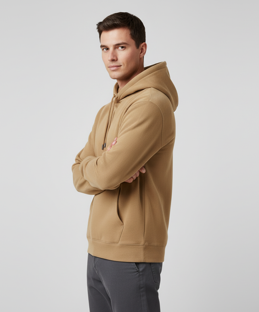 Solid Camel Brown Hoodie for Men | Brown Cotton Streetwear Hoodie India