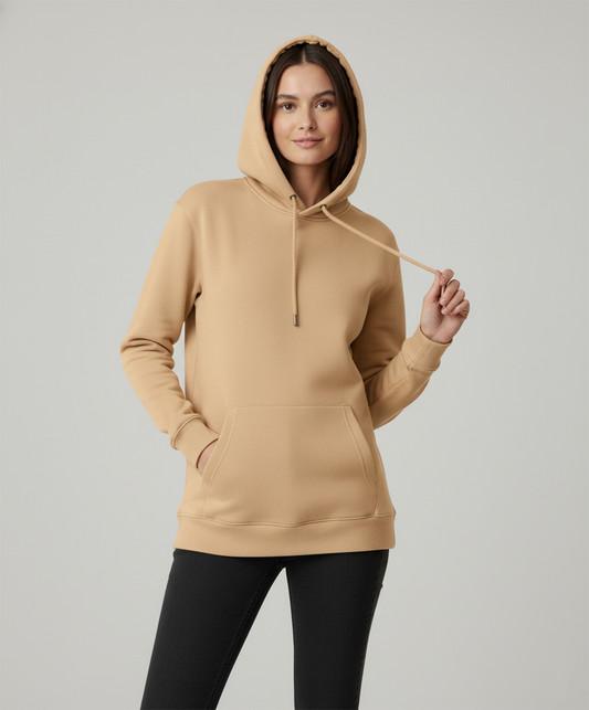 Solid Camel Brown Hoodie for Women | Brown Cotton Hoodie for Girls India