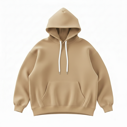 Solid Camel Brown Hoodie for Men | Brown Cotton Streetwear Hoodie India