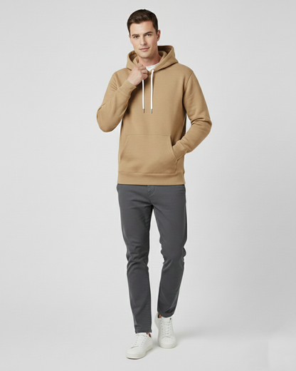 Solid Camel Brown Hoodie for Men | Brown Cotton Streetwear Hoodie India