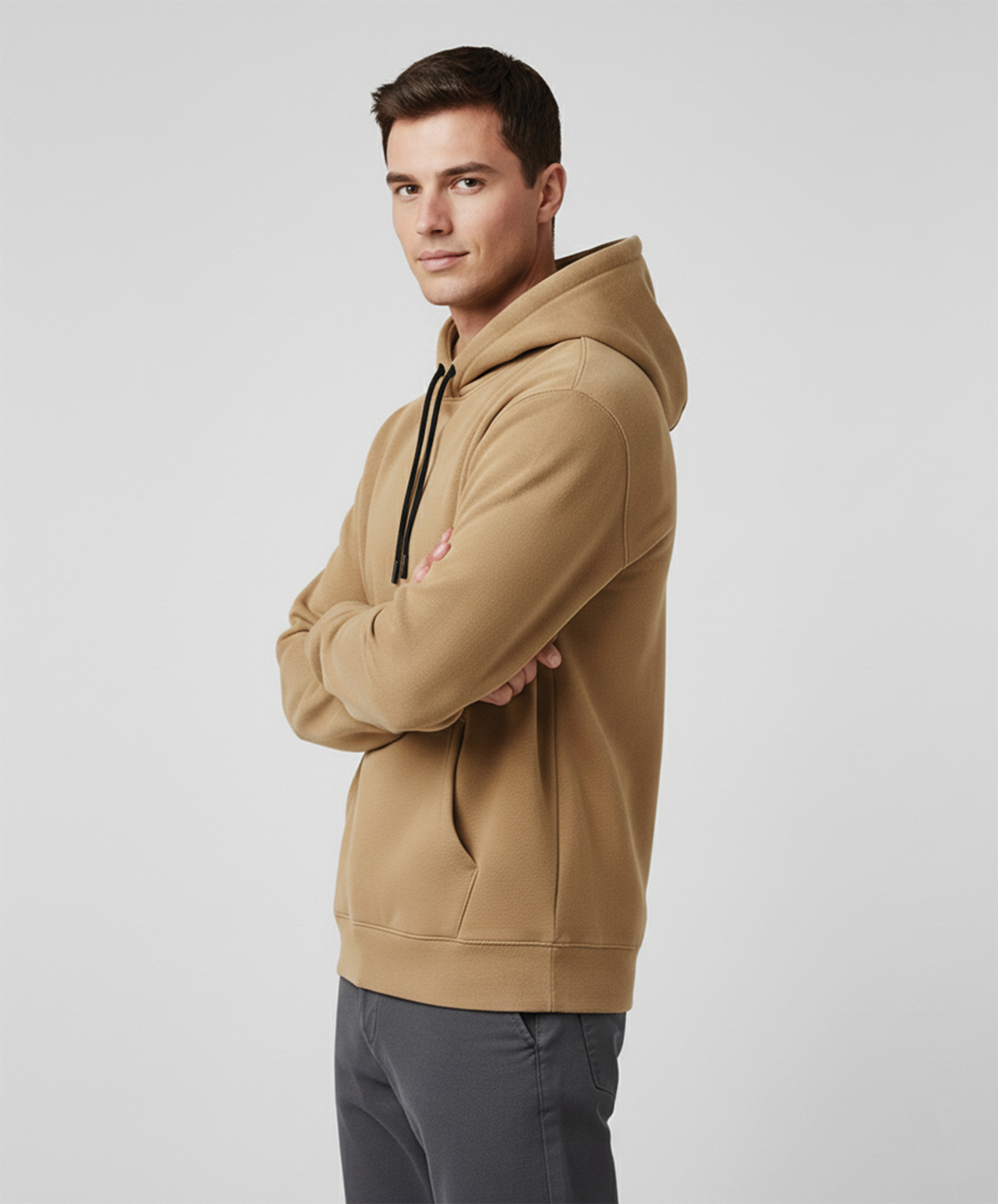 Solid Camel Brown Hoodie for Men | Brown Cotton Streetwear Hoodie India