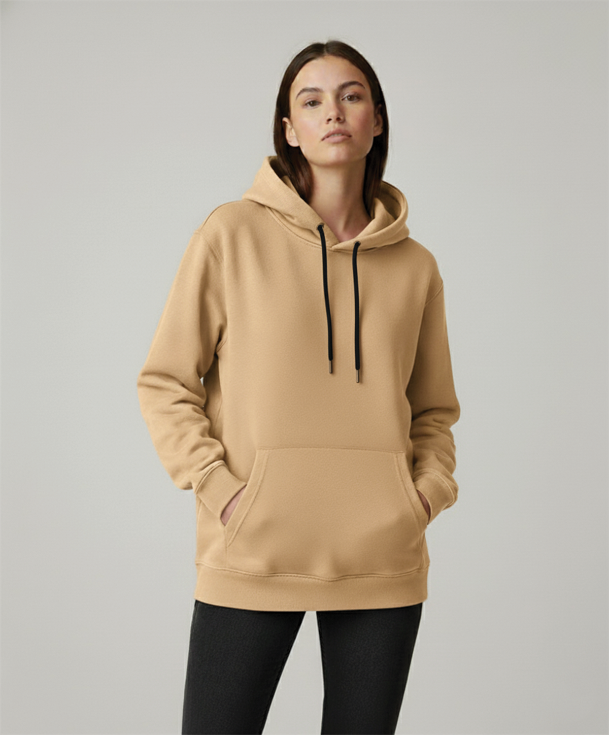 Solid Camel Brown Hoodie for Women | Brown Cotton Hoodie for Girls India