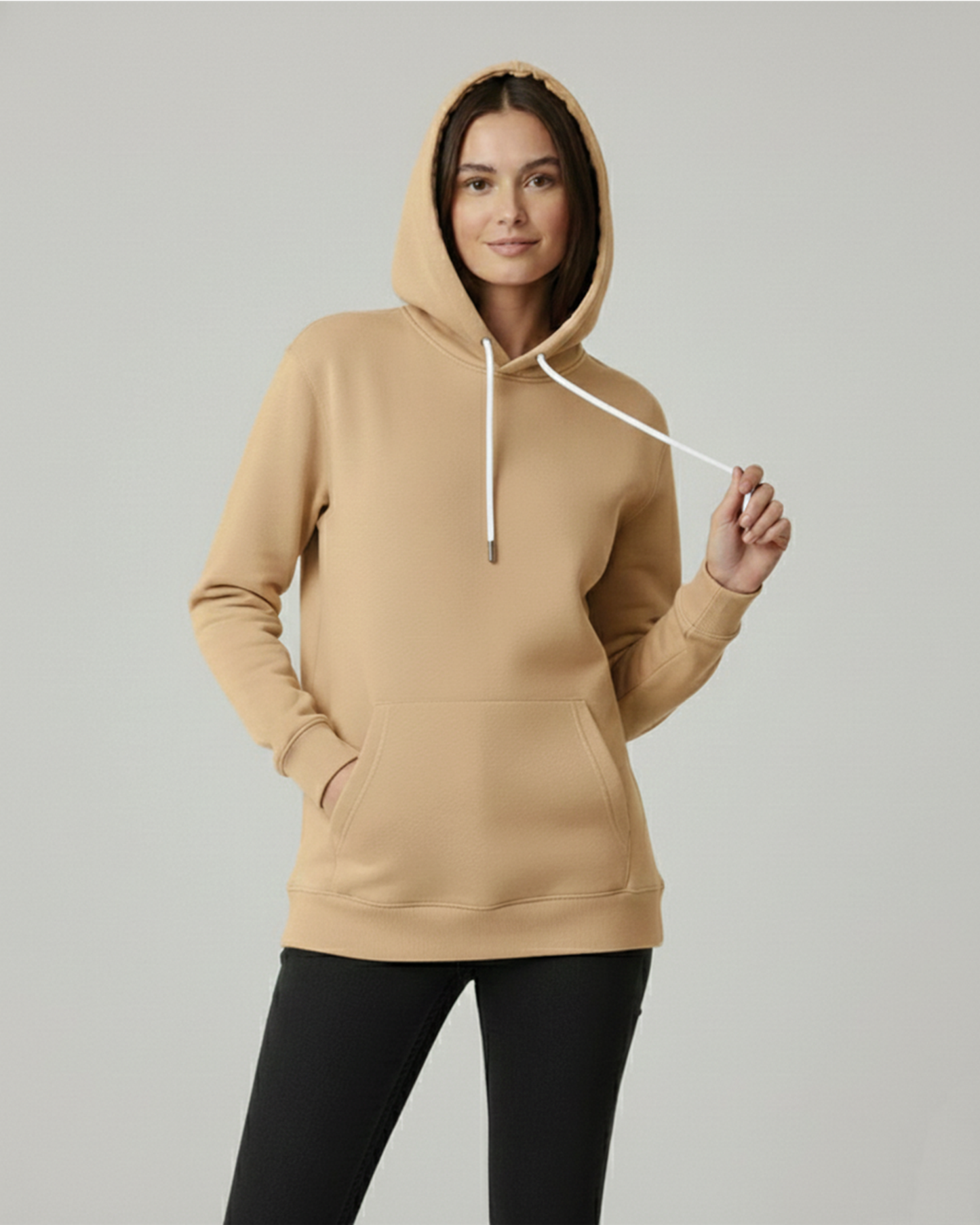 Solid Camel Brown Hoodie for Women | Brown Cotton Hoodie for Girls India