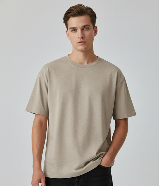 Cement Grey Solid Oversized T-Shirt for Men | Heavyweight Cotton | Boxy Fit Streetwear Tee