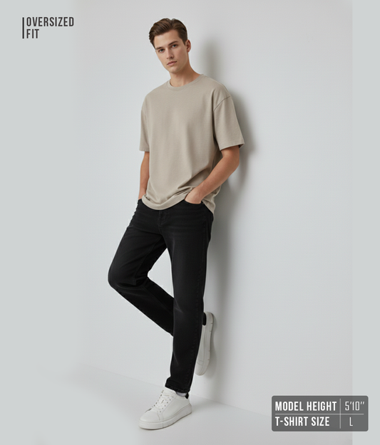 Cement Grey Solid Oversized T-Shirt for Men | Heavyweight Cotton | Boxy Fit Streetwear Tee