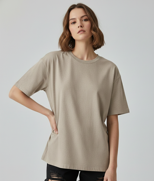 Cement Grey Solid Oversized T-Shirt for Women | Premium Heavyweight Cotton | Boxy Streetwear Fit