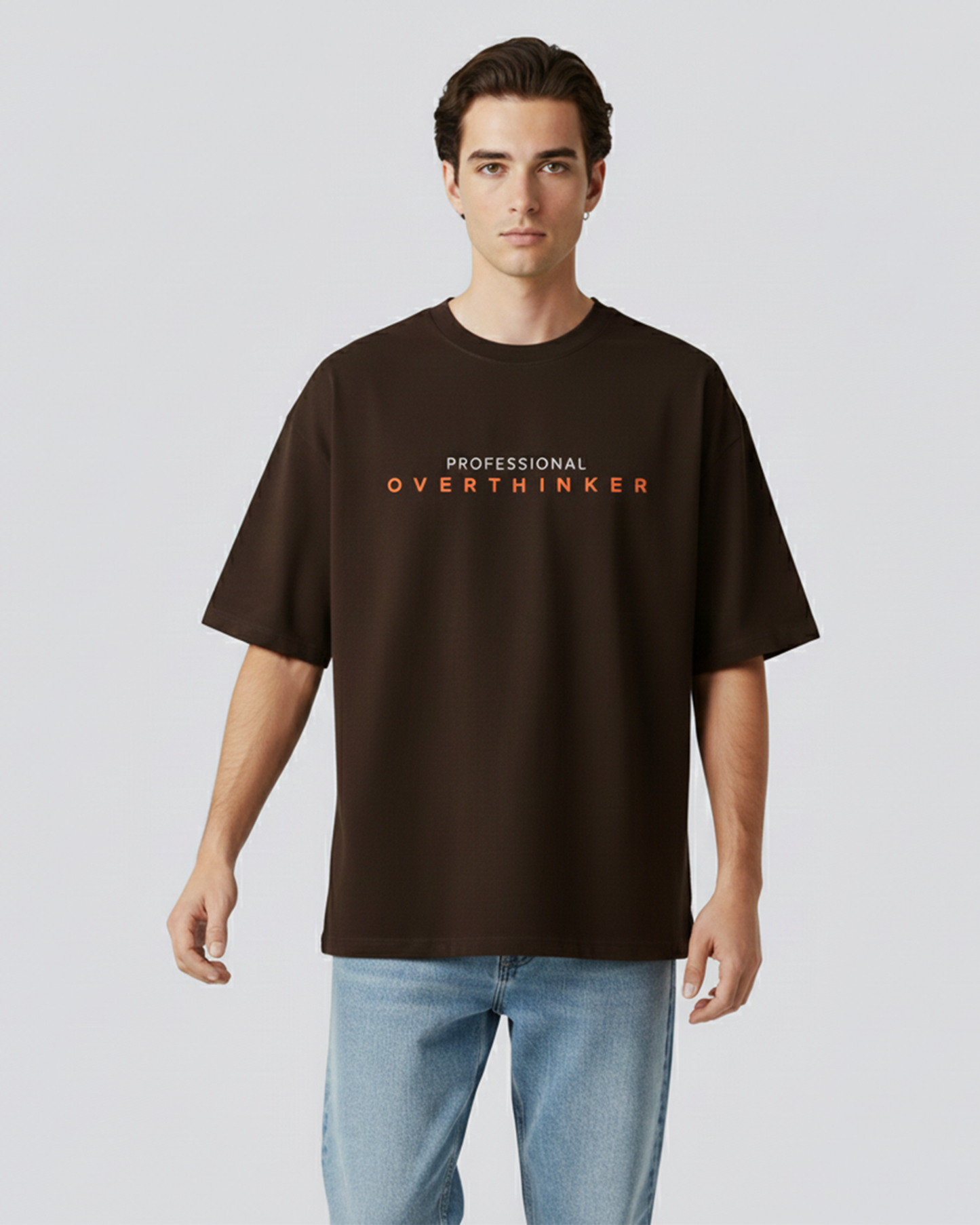 Professional Overthinker Brown Oversized T-Shirt for Men | Funny Oversized T-Shirt