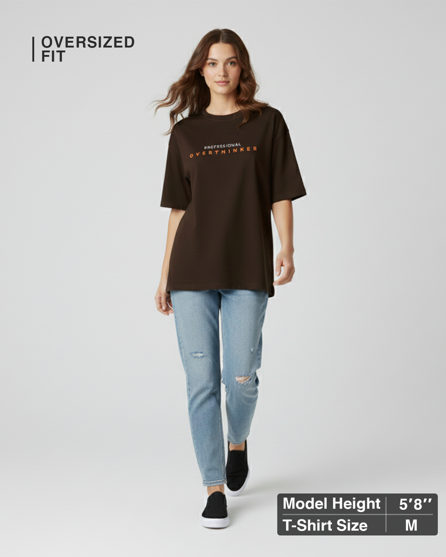 Professional Overthinker Brown Oversized T-Shirt for Women | Funny Oversized T-Shirt