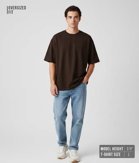 Chocolate Brown Solid Oversized T-Shirt for Men | Heavyweight Cotton | Premium Boxy Fit Solid Tee