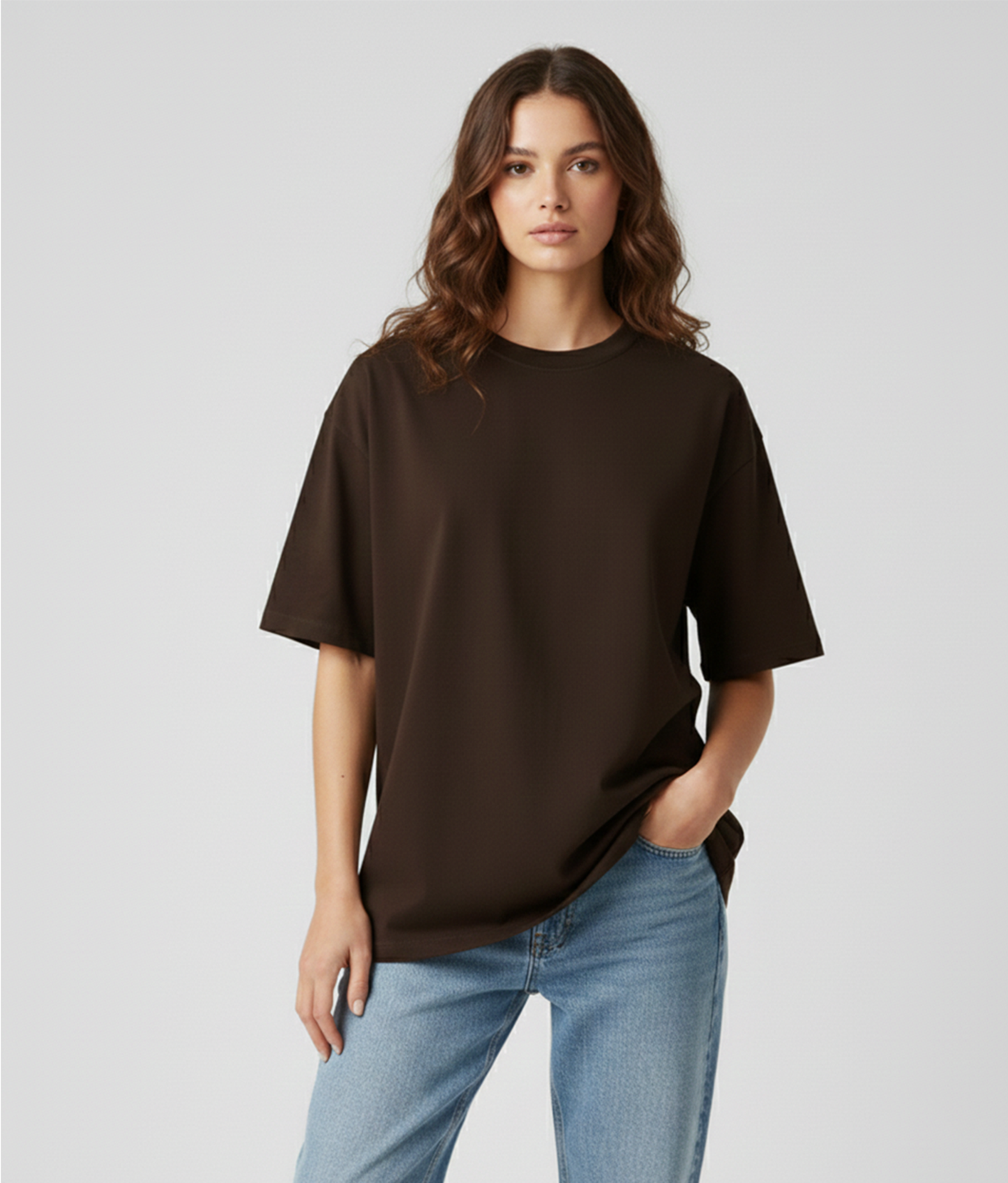 Chocolate Brown Solid Oversized T-Shirt for Women | Premium Heavyweight Cotton | Boxy Fit Solid Tee