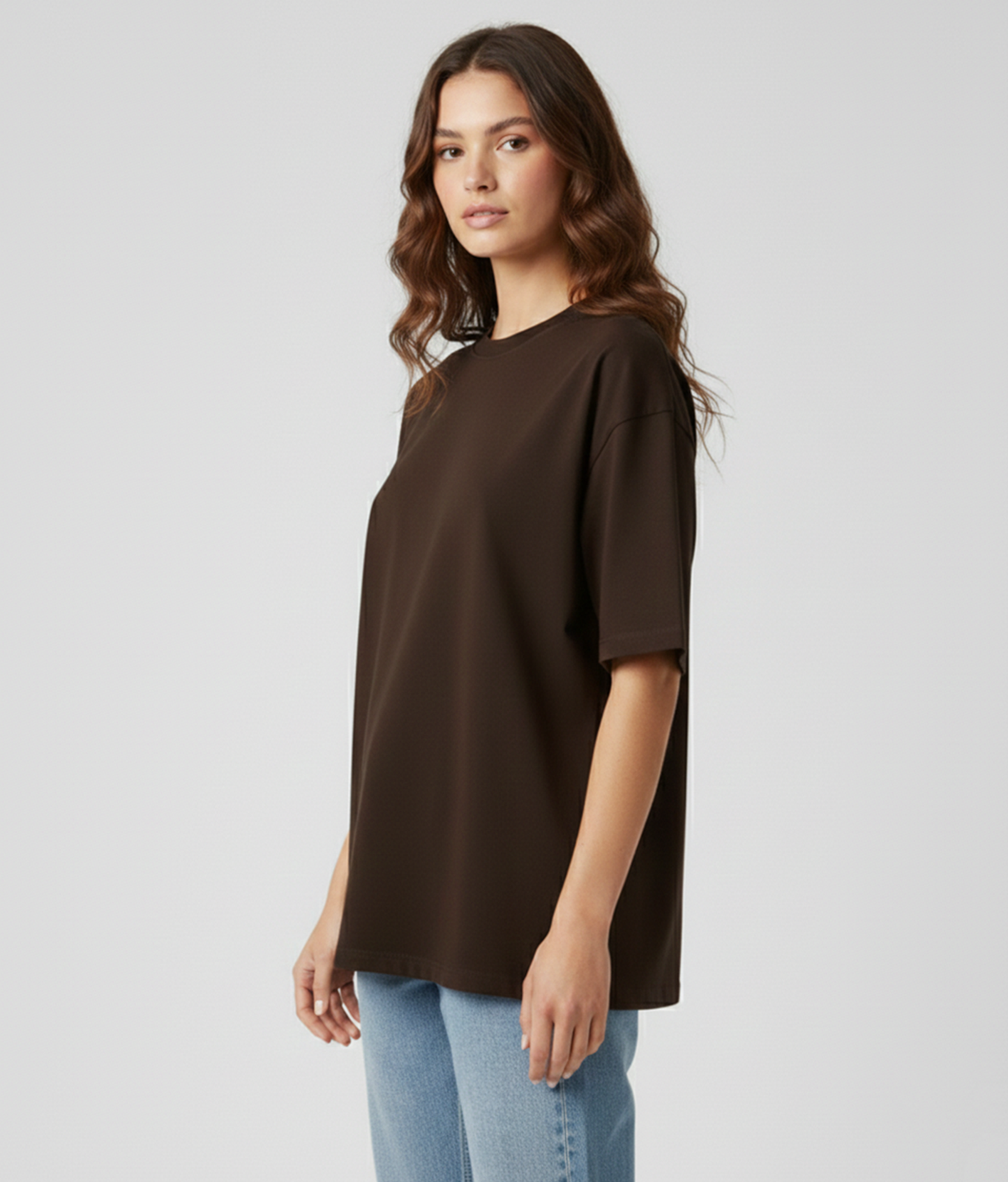Chocolate Brown Solid Oversized T-Shirt for Women | Premium Heavyweight Cotton | Boxy Fit Solid Tee