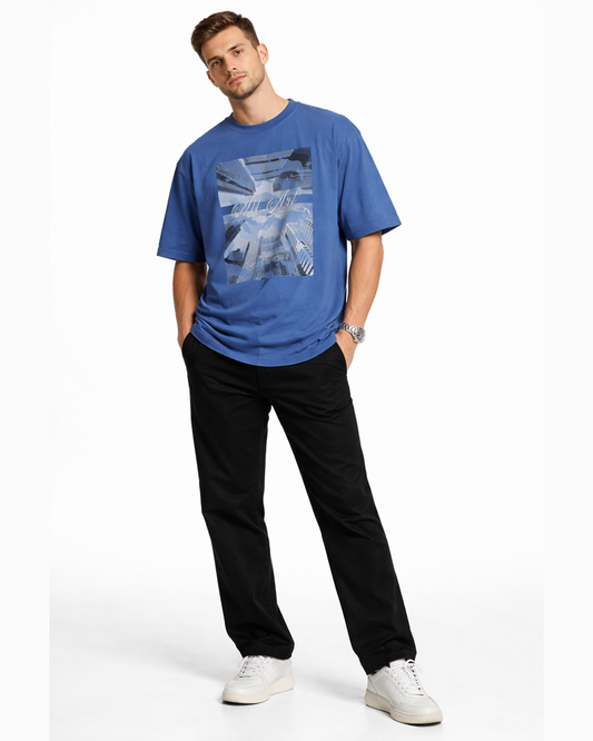 Cityscape Blue Oversized T Shirt for Men | Gothic Urban Graphic Printed Oversized T Shirt | Boxy Fit Premium Cotton Streetwear Tee