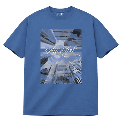Cityscape Blue Oversized T Shirt for Men | Gothic Urban Graphic Printed Oversized T Shirt | Boxy Fit Premium Cotton Streetwear Tee