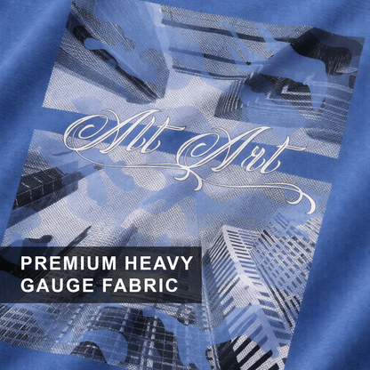 Cityscape Blue Oversized T Shirt for Men | Gothic Urban Graphic Printed Oversized T Shirt | Boxy Fit Premium Cotton Streetwear Tee
