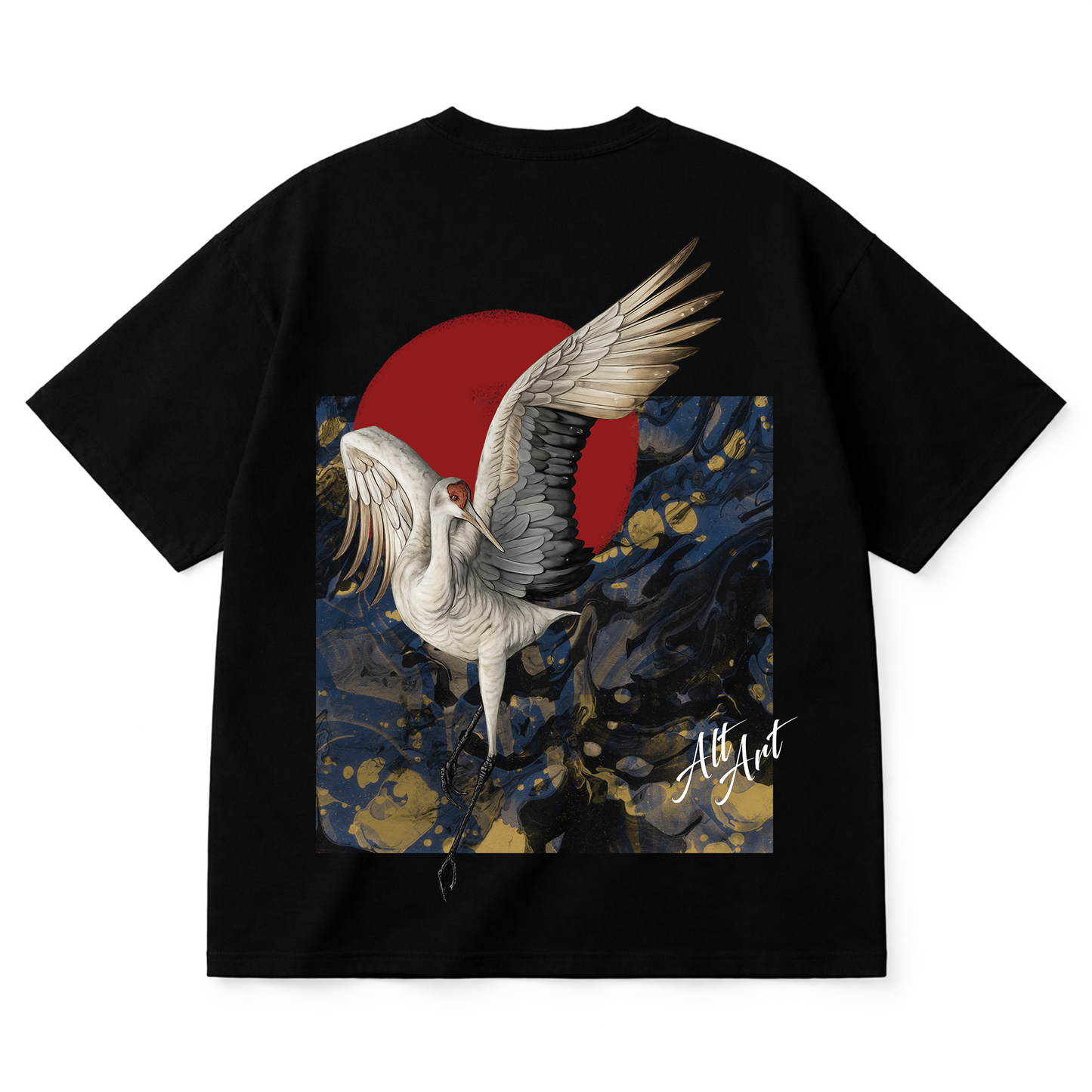 Alt Art Crimson Crane Oversized T Shirt for Women | Japanese Art Inspired Graphic Oversized T Shirt | Premium Boxy Fit Luxury Streetwear Tee