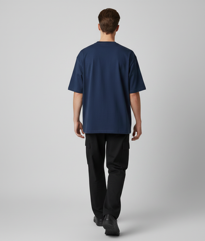 Dark Blue Solid Oversized T-Shirt for Men | Heavyweight Cotton | Premium Boxy Fit Solid Tee