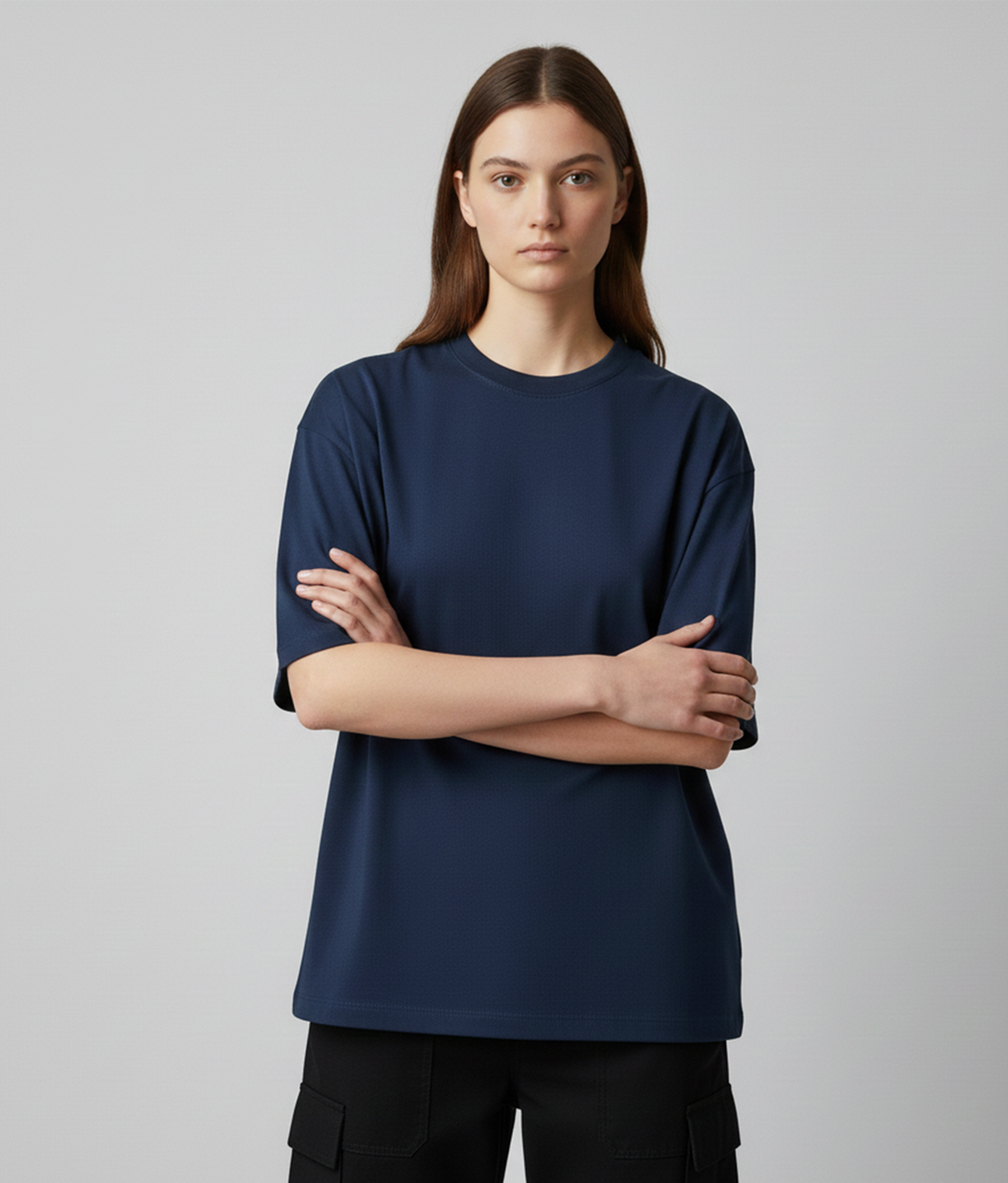 Dark Blue Solid Oversized T-Shirt for Women | Premium Heavyweight Cotton | Boxy Fit Solid Tee