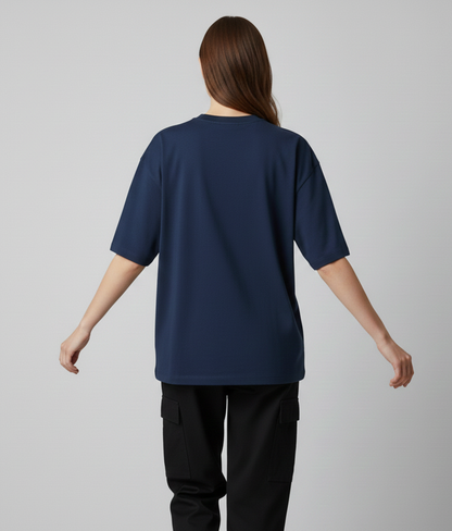 Dark Blue Solid Oversized T-Shirt for Women | Premium Heavyweight Cotton | Boxy Fit Solid Tee