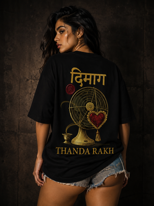 Dimag Thanda Rakh Oversized T Shirt for Women | Hindi Quote Graphic Oversized T Shirt | Funny Boxy Fit Streetwear Tee