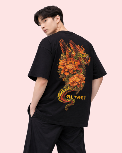 Dragon Phoenix Gothic Black Oversized T-Shirt for Men | Graphic Streetwear T-Shirt