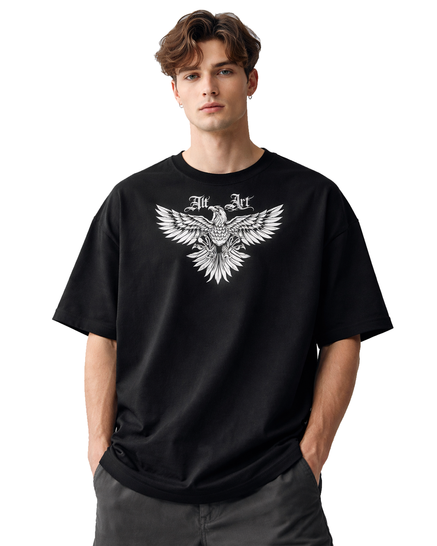 Gothic Eagle Graphic Black Oversized T-Shirt for Men | Premium Streetwear Oversized T Shirt