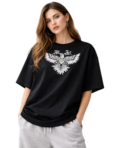 Gothic Eagle Graphic Black Oversized T-Shirt for Women | Premium Oversized Streetwear T-Shirt