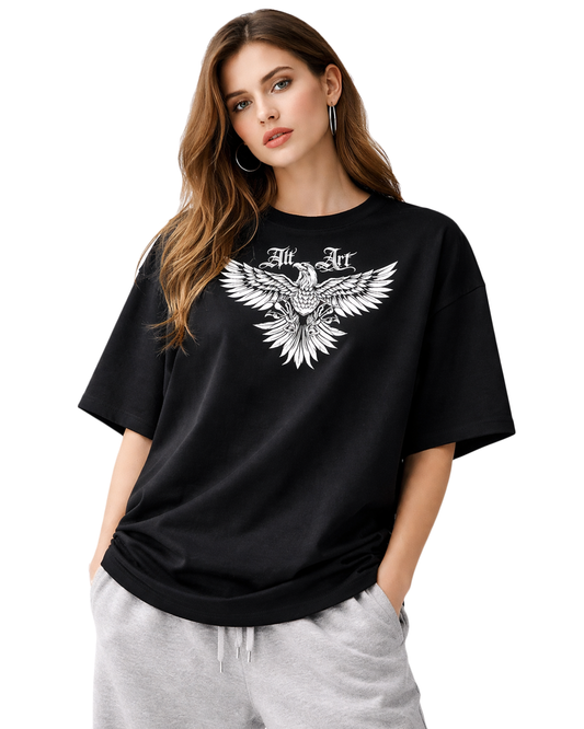 Gothic Eagle Graphic Black Oversized T-Shirt for Women | Premium Oversized Streetwear T-Shirt