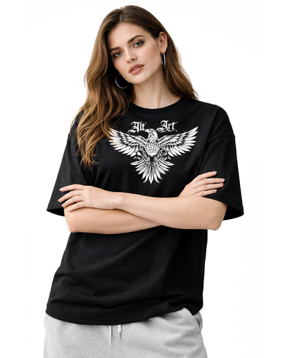 Gothic Eagle Graphic Black Oversized T-Shirt for Women | Premium Oversized Streetwear T-Shirt