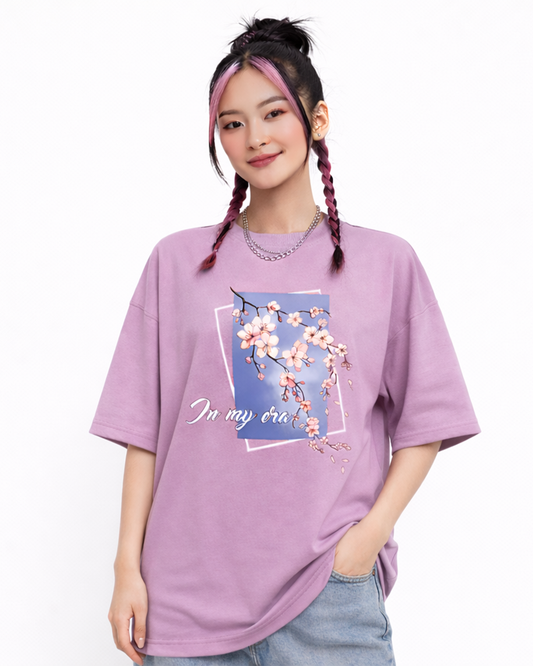 In My Era Floral Lavender Oversized T Shirt for Women | Aesthetic Graphic Streetwear T Shirt