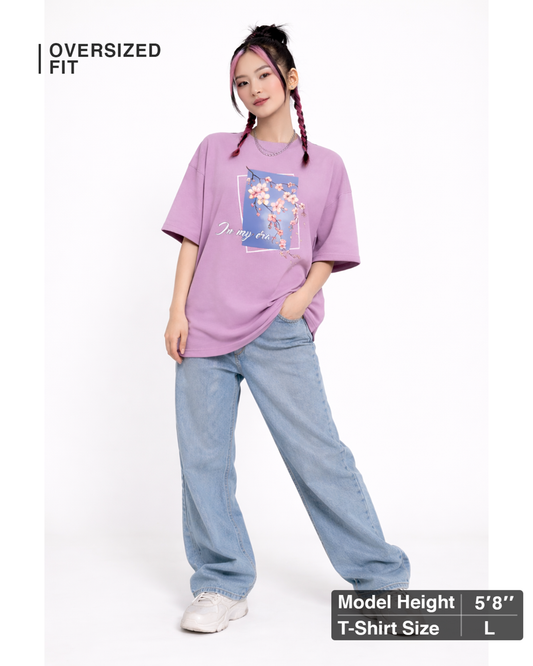 In My Era Floral Lavender Oversized T Shirt for Women | Aesthetic Graphic Streetwear T Shirt